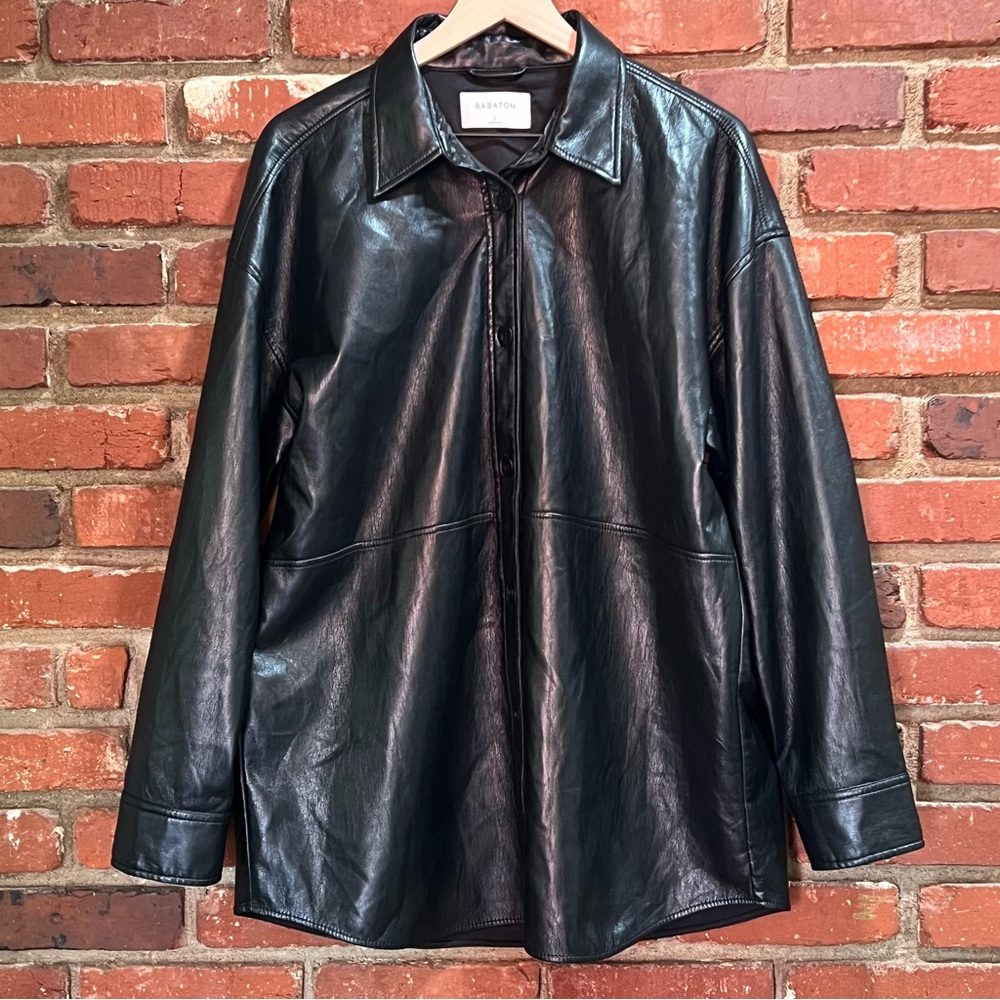 Aritzia Babaton women’s Pelli Black Faux 
Leather Shirt‎ Jacket size large